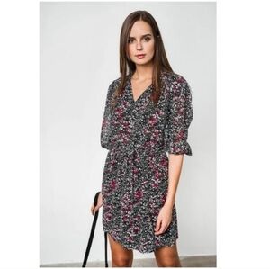 Rebecca Minkoff Blouson Dress Pink Floral With White And Black Lined XS